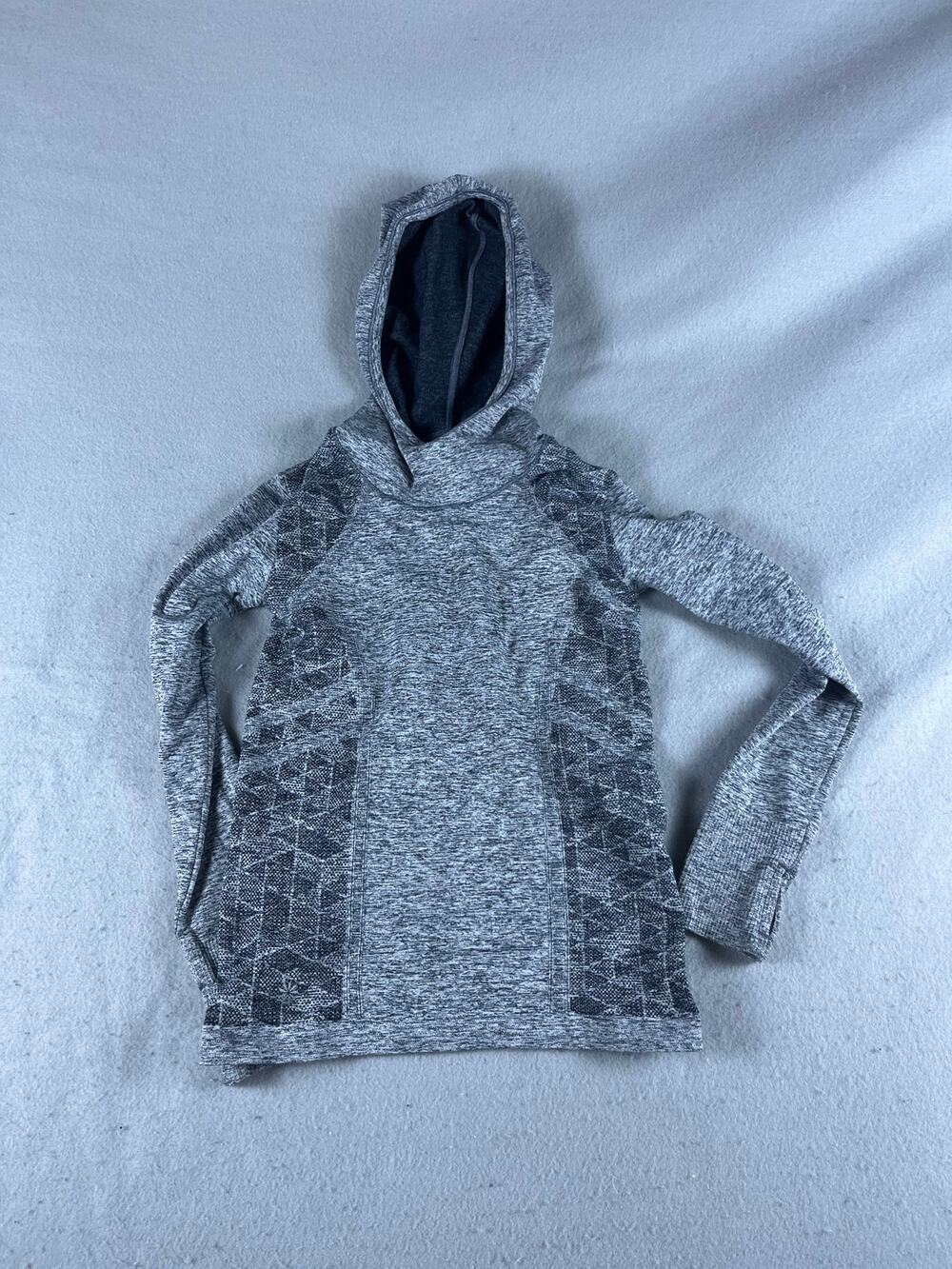 Athleta Hoodie Top Girls S/7 Gray Long Sleeve Thumbholes Seamless Activewear Gym